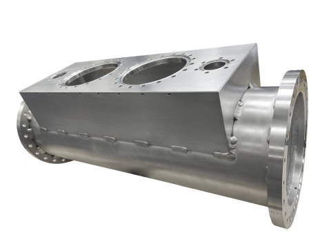 Precision-machined aluminum component with multiple circular cutouts and flange