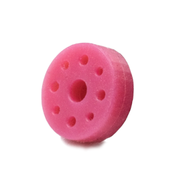 Liquid Silicone Rubber (LSR) wheel with precise hole pattern, manufactured for medical or industrial use.